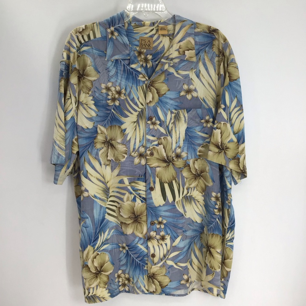 Joseph Banks Silk Hawaiian Resort Wear Shirt Summer Casual Blue/Creme Size XL